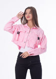 Gabardine Jacket With Front Chain Closure Rose Color OJ-548RS