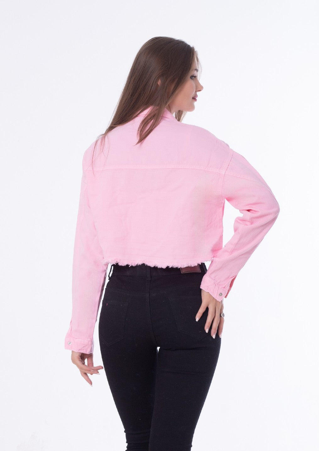Gabardine Jacket With Front Chain Closure Rose Color OJ-548RS