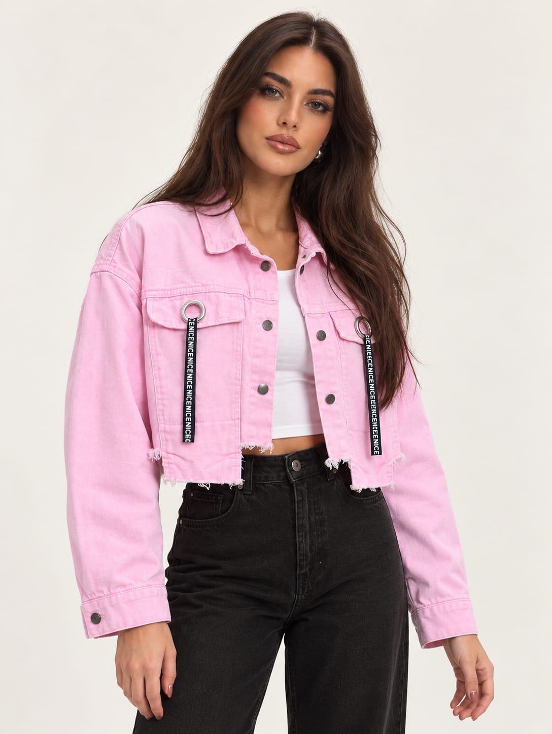Cropped Gabardine Jacket Pink Color OJ-543RS