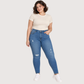 Plus Size High Waist Skinny Cutting Medium Blue Jeans Pants OH-311B