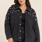 Handmade colored gem denim jacket washed grey