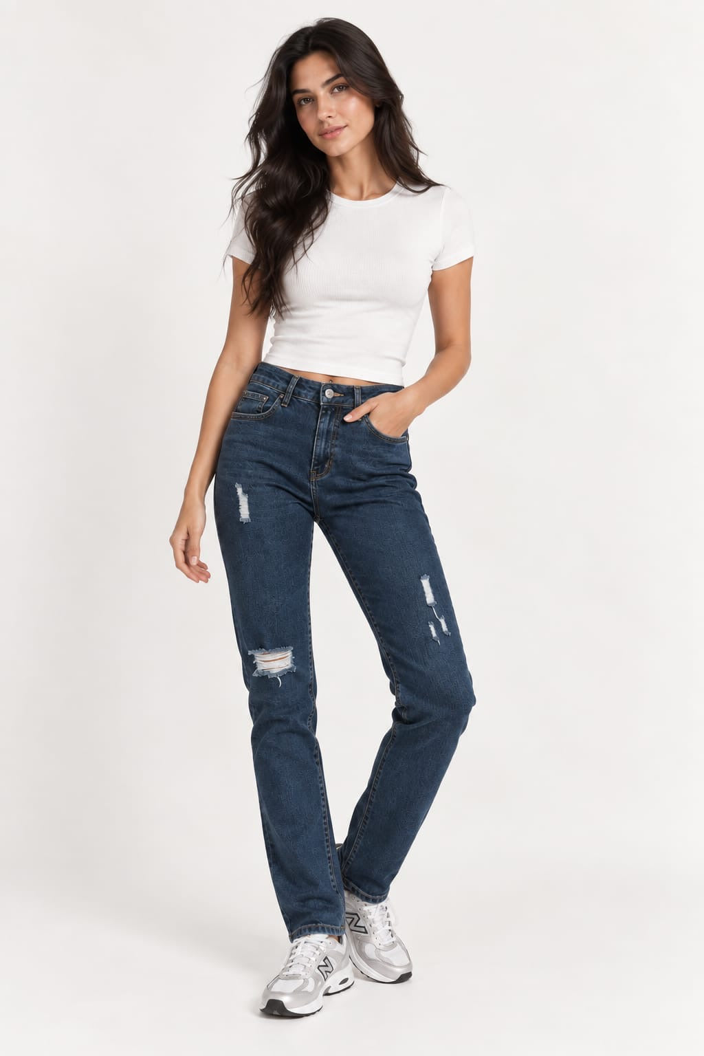 High waist ripped jeans dark blue