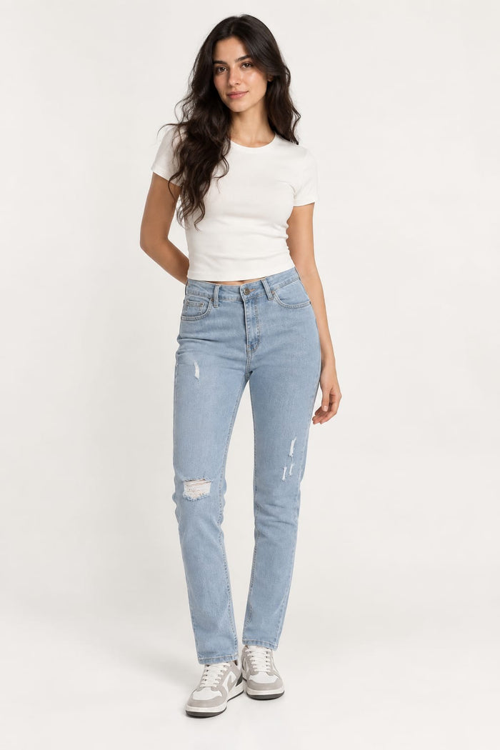 High waist ripped jeans light blue