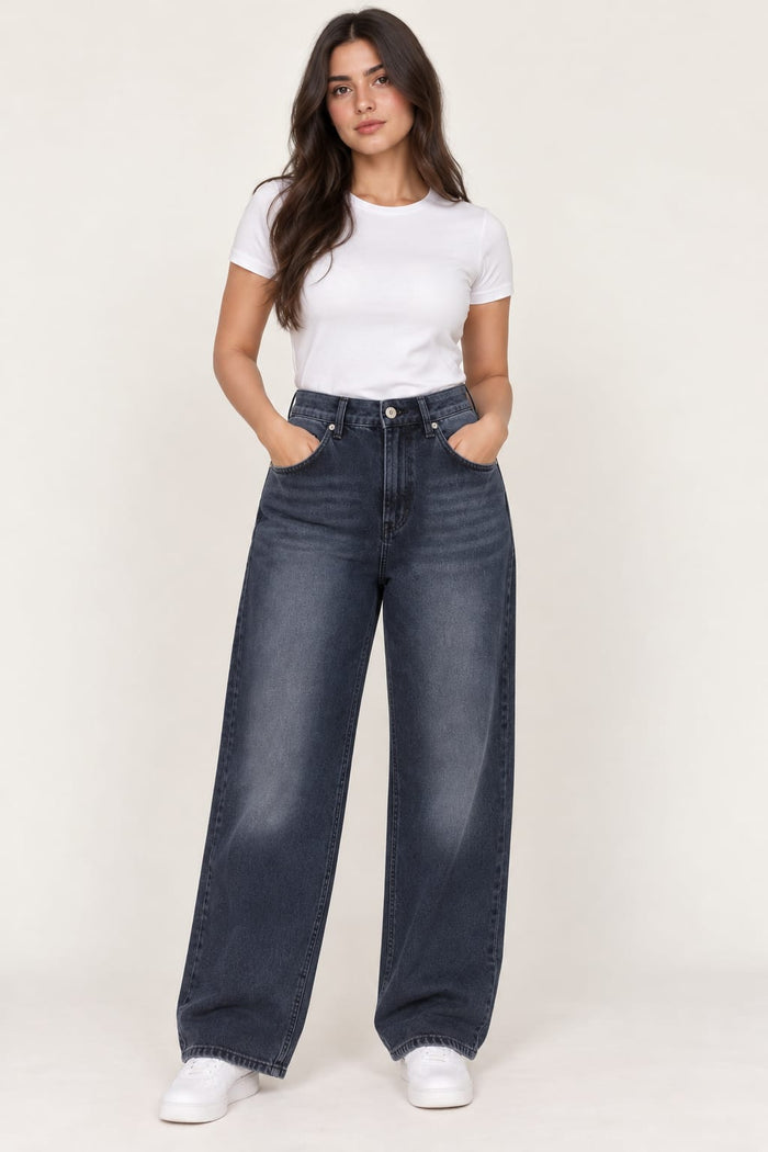 High waist straight jeans light grey