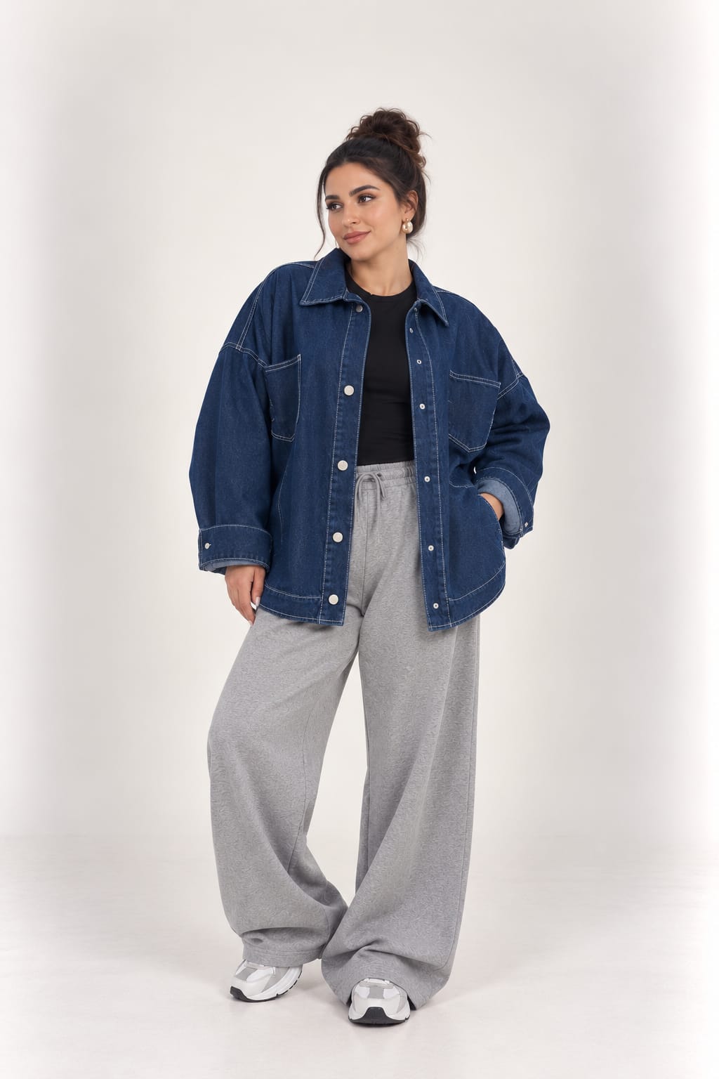 Oversized dark blue denim shirt jacket OJ-1505
