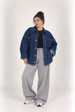 Oversized dark blue denim shirt jacket OJ-1505
