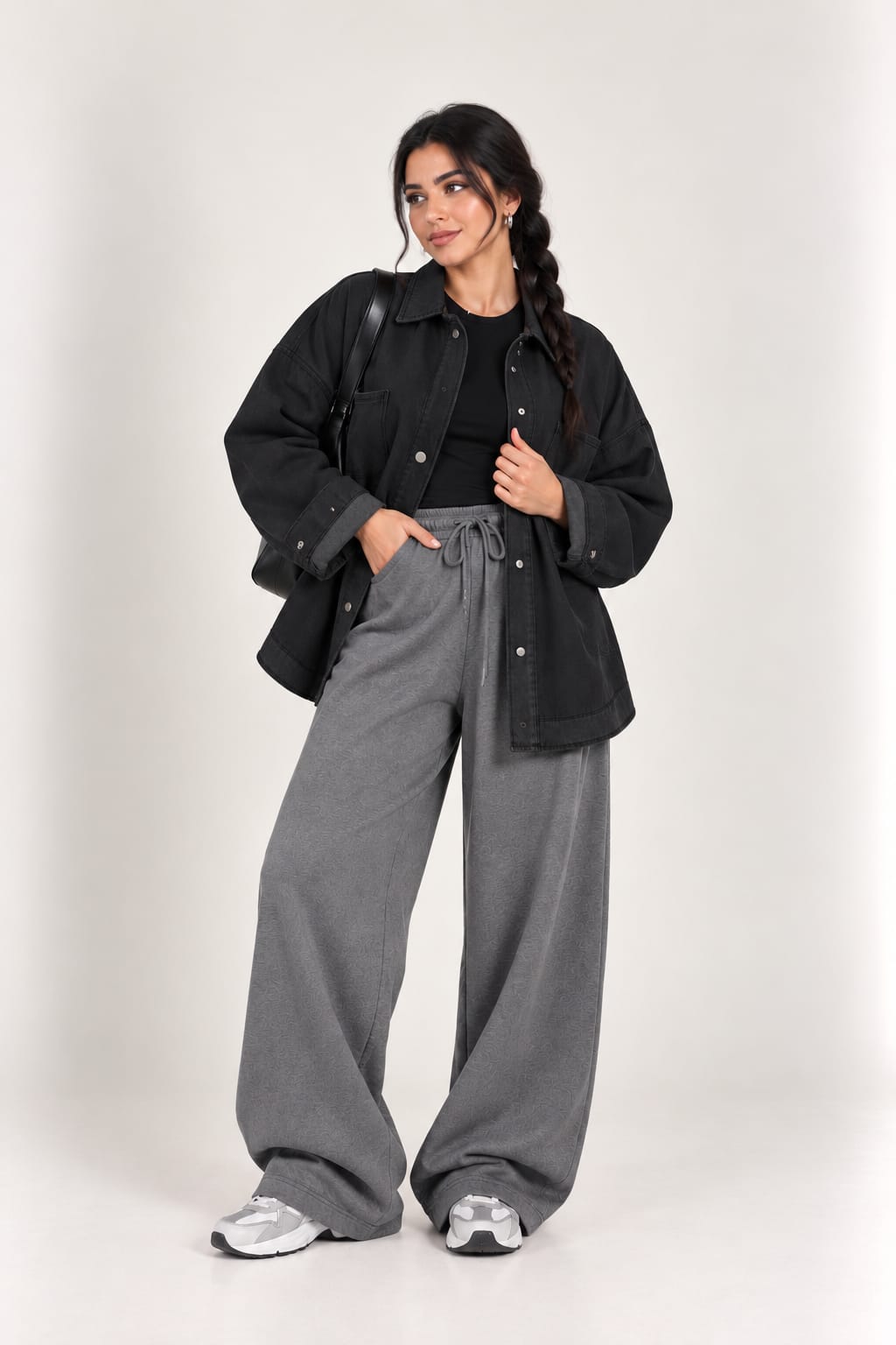 Oversized dark grey denim shirt jacket OJ-1505