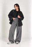 Oversized dark grey denim shirt jacket OJ-1505