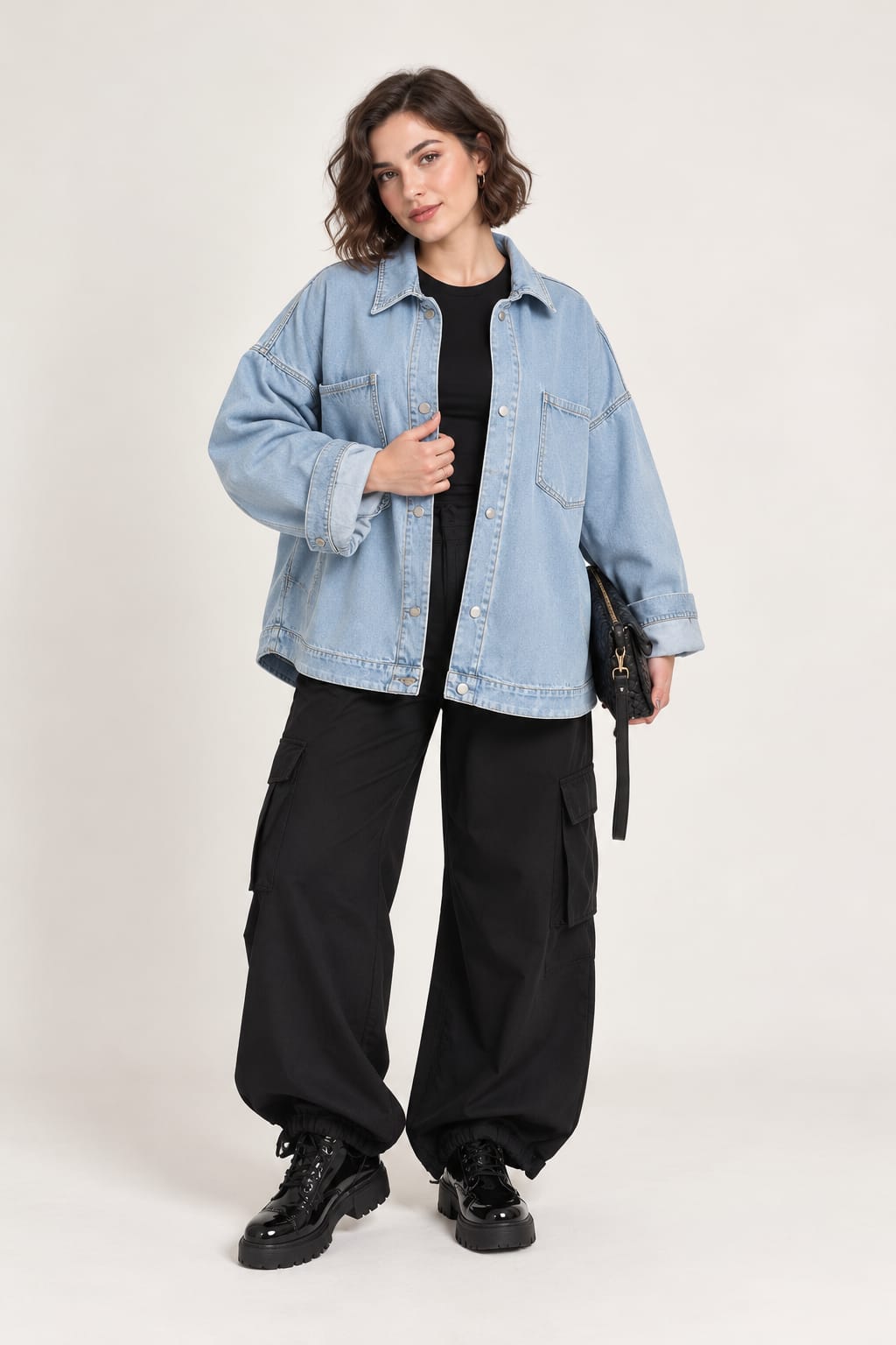 Oversized light blue denim shirt jacket OJ-1505