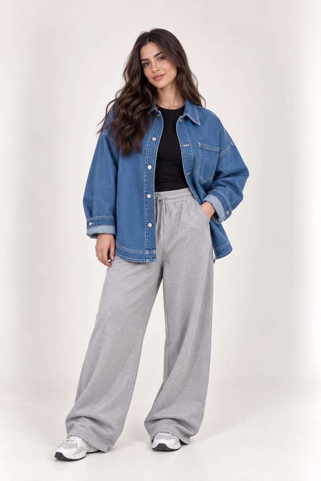 Oversized medium blue denim shirt jacket OJ-1505