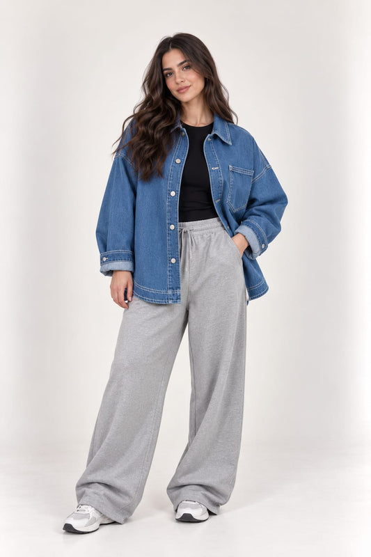 Oversized medium blue denim shirt jacket OJ-1505