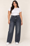 Plus size strass studded straight jeans dark grey