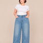 Plus size strass studded straight jeans light blue
