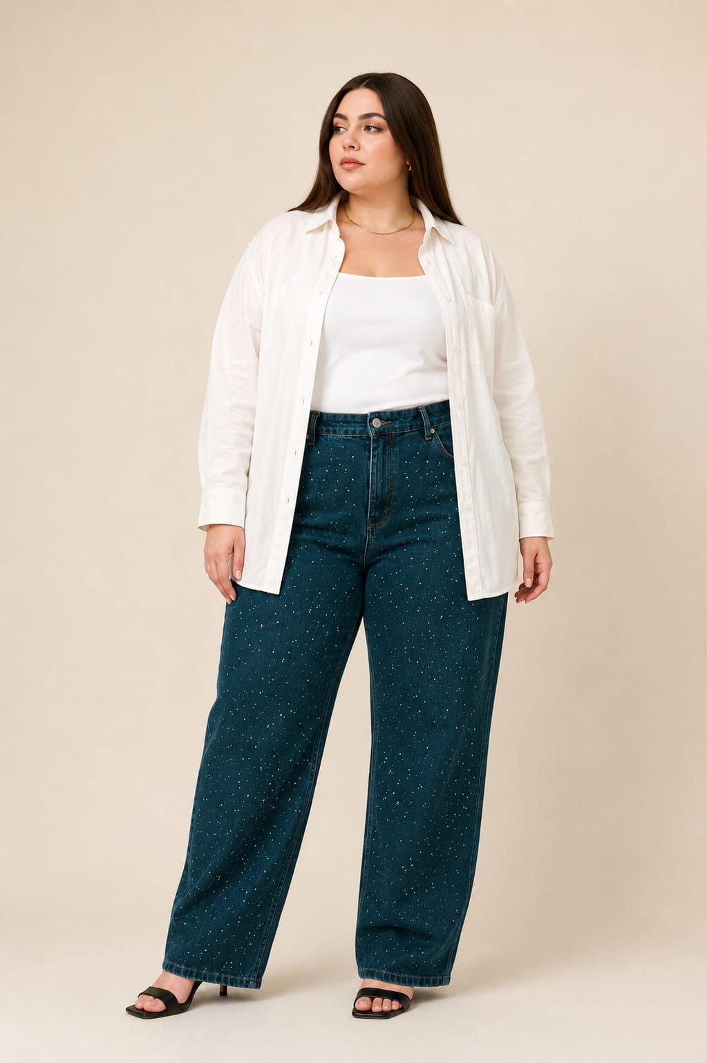 Plus size strass studded straight jeans olive