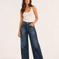 Strass studded cuffed wide leg jeans blue black