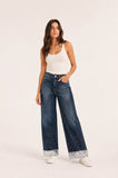 Strass studded cuffed wide leg jeans blue black