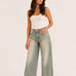 Strass studded cuffed wide leg jeans dirty beige