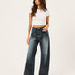 Strass studded cuffed wide leg jeans dirty olive